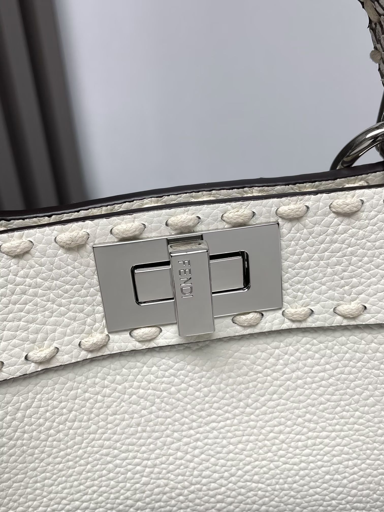 Fendi Peekaboo ISeeU Small Dove Grey Selleria Bag with 1254 Hand-sewn Topstitches